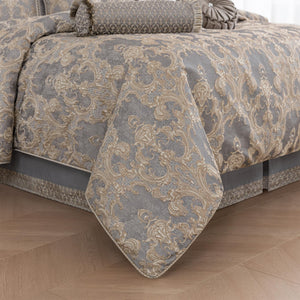9-Piece Jacquard Comforter Set – Gray & Beige Brown Damask