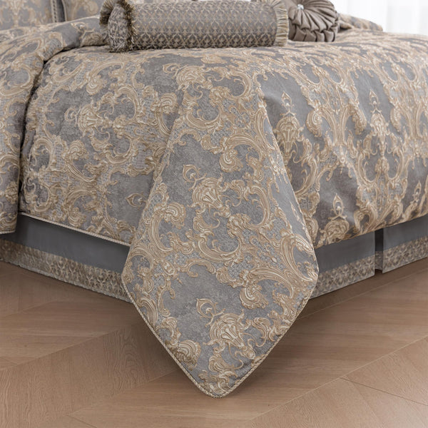 9-Piece Jacquard Comforter Set – Gray & Beige Brown Damask