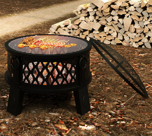 26" Steel Fire Pit with Grill & Diamond Mesh