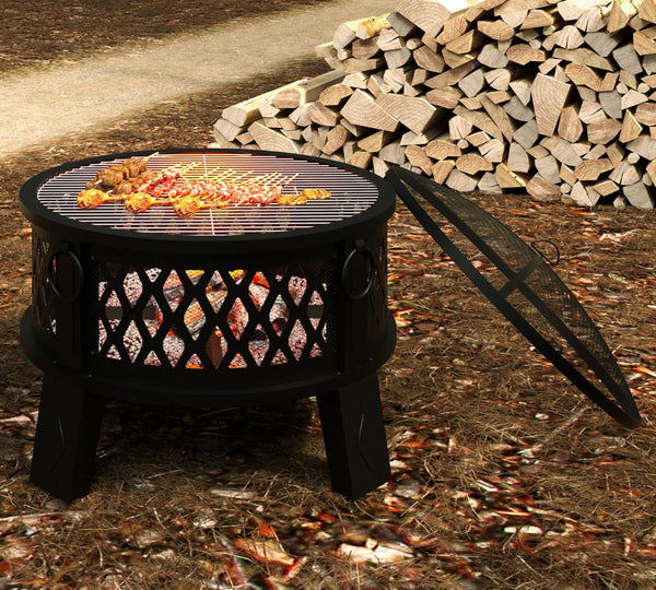 26" Steel Fire Pit with Grill & Diamond Mesh
