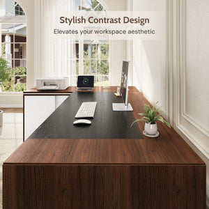 L-Shaped Executive Desk with Cabinet Storage, Bookshelf & CPU Stand