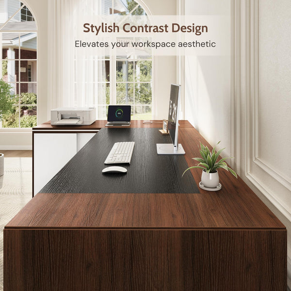 L-Shaped Executive Desk with Cabinet Storage, Bookshelf & CPU Stand
