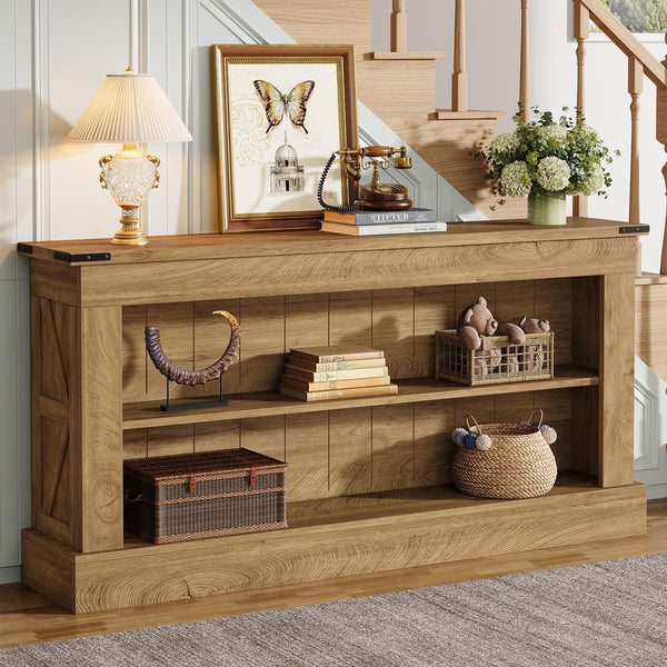 63-Inch Farmhouse Console Table with Shelves