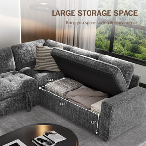 L-Shaped Modular Sectional Sleeper Sofa with Pull-Out Bed
