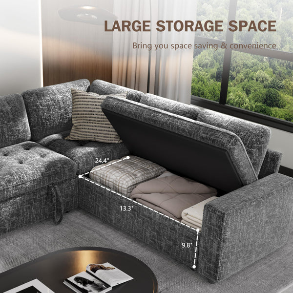L-Shaped Modular Sectional Sleeper Sofa with Pull-Out Bed