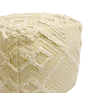 Square 100% Cotton Hand-Woven Pouf Ottoman – Yellow & Ivory
