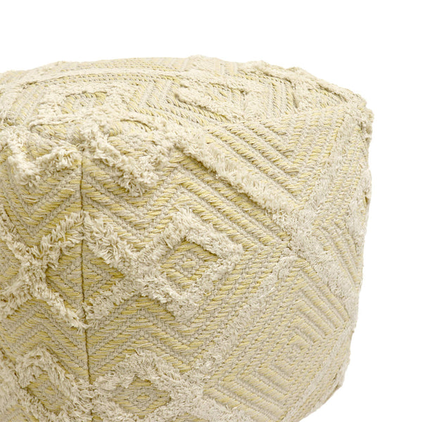 Square 100% Cotton Hand-Woven Pouf Ottoman – Yellow & Ivory