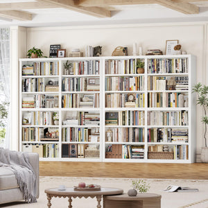 12-Shelf Double Wide Bookcase, 73" Tall Large Bookshelf with Storage