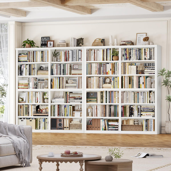 12-Shelf Double Wide Bookcase, 73" Tall Large Bookshelf with Storage