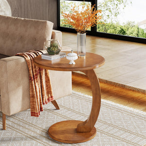 C-Shaped Round End Table — Brown