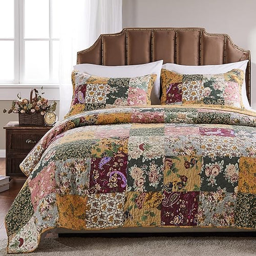 Cotton Patchwork Quilt Set – Floral & Paisley Bedding