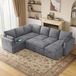 Modular Sectional Sleeper Sofa with Pull-Out Bed