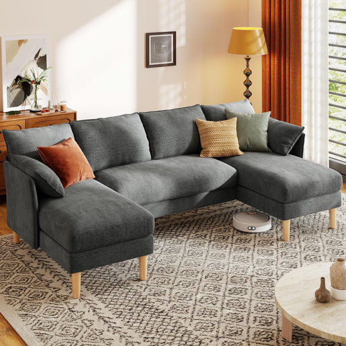 U-Shaped Sectional Sofa with Double Chaise Lounge – Dark Gray