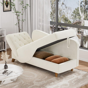 Velvet Chaise Lounge Chair with Storage & Adjustable Backrest