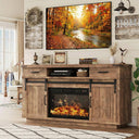 Farmhouse Electric Fireplace TV Stand with LED Light & Sliding Barn Door