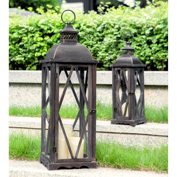 Farmhouse Outdoor Lanterns Set of 2 – Rustic Candle Holder Decor for Patio, Porch & Garden