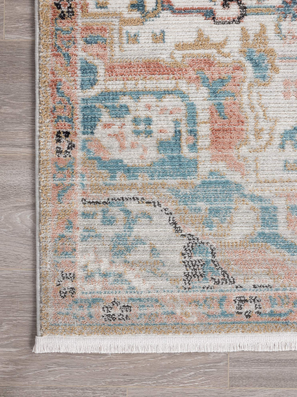 Persian Area Rug – Faded Beige & Blue, Vintage Style, Power-Loomed