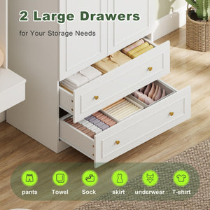 Wooden Armoire Wardrobe Closet – 2 Doors, 2 Drawers, White