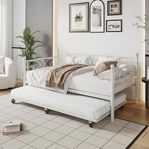 Twin Daybed with Trundle - Metal Bed Frame with Storage