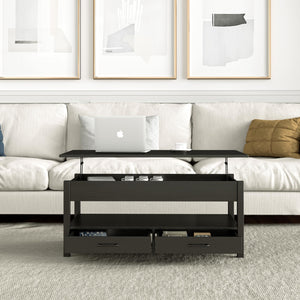 Lift Top Coffee Table with 2 Drawers and Open Shelf