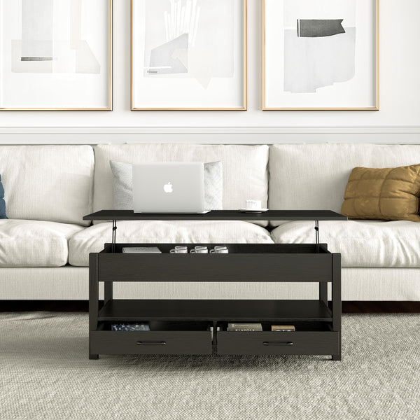 Lift Top Coffee Table with 2 Drawers and Open Shelf