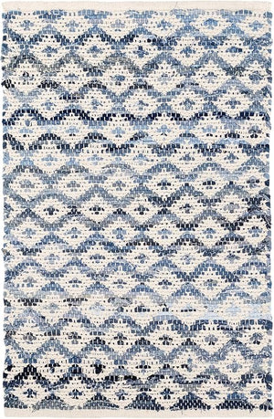 Ivory Geometric Flat Woven Cotton Area Rug