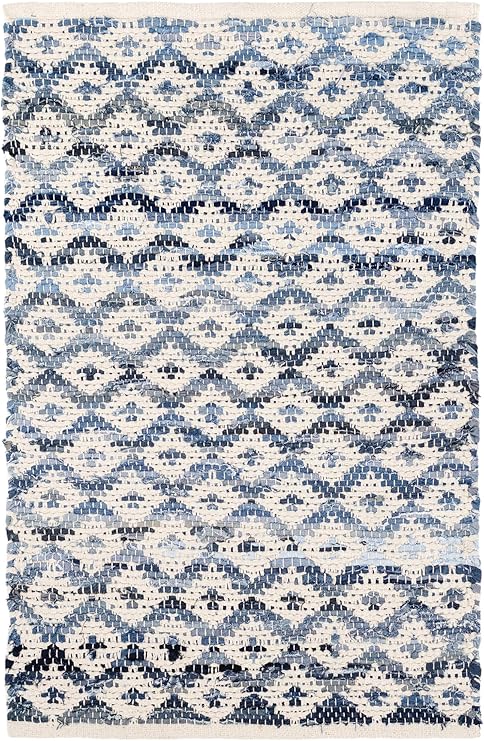 Ivory Geometric Flat Woven Cotton Area Rug