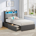 Twin Bed Frame with Storage Drawers, Charging Station & LED Lights