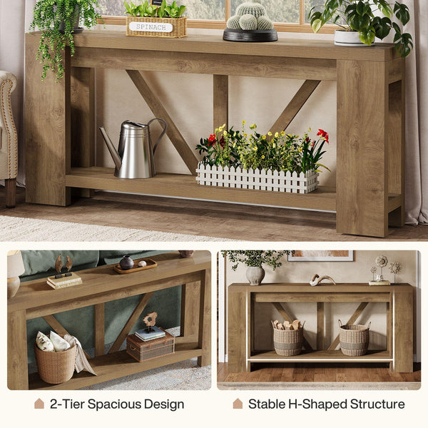 70.9" Farmhouse Console Table with Storage Shelf