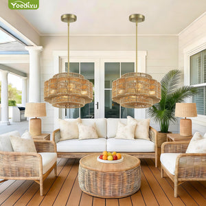 Petal-Shaped Boho Rattan Chandelier – Handwoven Pendant Light