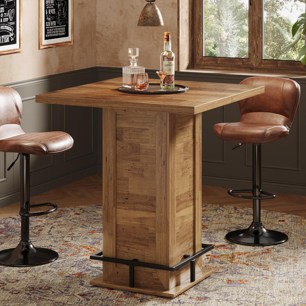 Square Bar Table with Metal Footrest, 39.4"H
