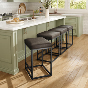 Counter Height Bar Stools with Faux Leather Cushion & Footrest