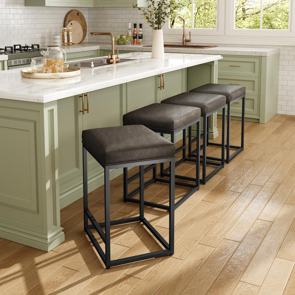 Counter Height Bar Stools with Faux Leather Cushion & Footrest