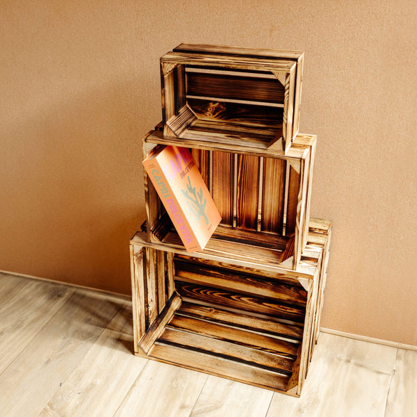 Large Wooden Flamed Storage Box with Lid