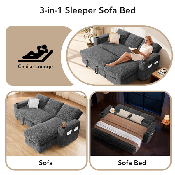 L-Shaped Sleeper Sectional Sofa with Storage