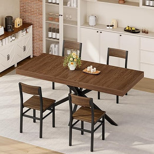 Extendable Dining Table Set with 4 Chairs — 55" to 70.9", MDF & Metal, Mid-Century Modern