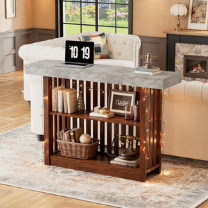 Modern Bar Table with Faux Marble Top & Storage Shelves