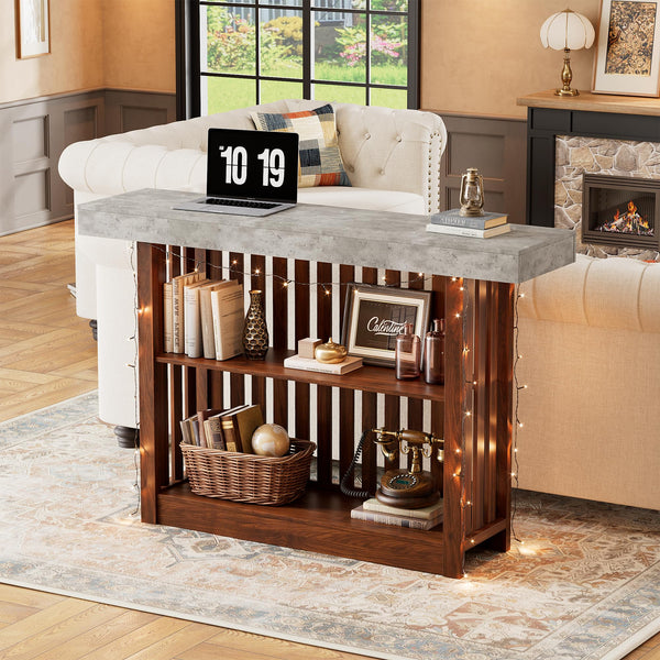 Modern Bar Table with Faux Marble Top & Storage Shelves