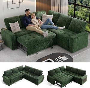 L-Shaped Modular Sectional Sleeper Sofa with Pull-Out Bed
