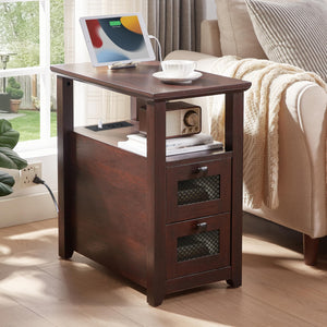 XXL End Table with Charging Station & 2 Drawers