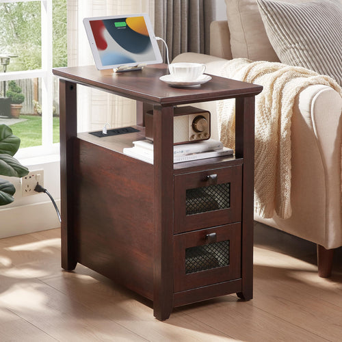 XXL End Table with Charging Station & 2 Drawers