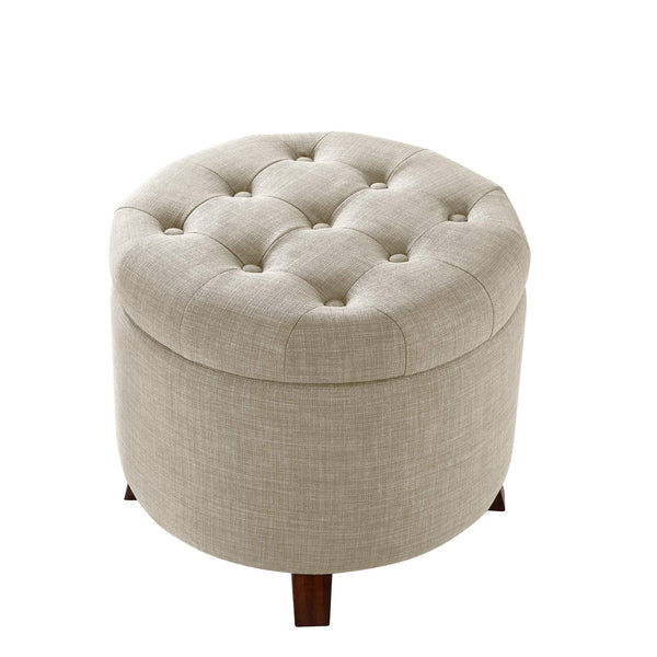 Round Storage Ottoman with Button Tufted Upholstered Footstool