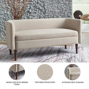 Upholstered Accent Bench with Curved Backrest, Beige