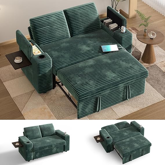 65" Loveseat Sleeper Sofa – 3-in-1 Convertible with Pull-Out Bed