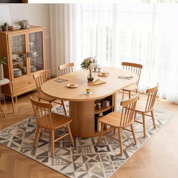 63 Inch Extendable Round Dining Table with 2-Tier Storage Shelf