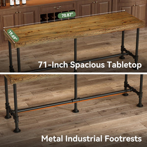 Solid Wood Bar Table 70.9" | Seats 6-8 | Industrial Style