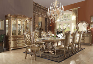 9-Piece Formal Dining Set – Extendable Pedestal Table & 8 Upholstered Chairs