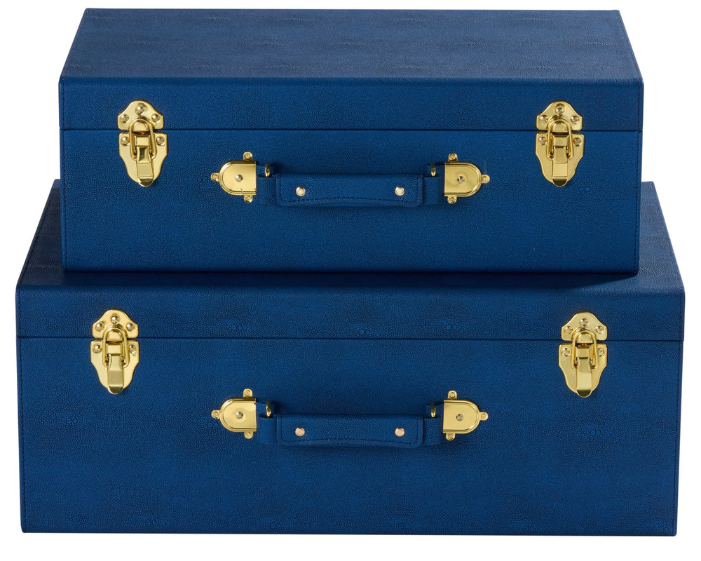 Decorative Storage Trunk Set of 2 with Handles – Shagreen Faux Leather Chest Boxes