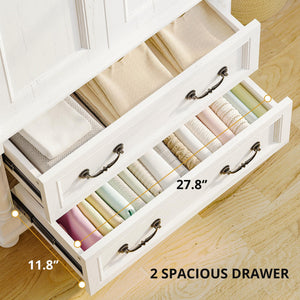 Farmhouse Armoire Wardrobe with 2 Doors & 2 Drawers – Freestanding Bedroom Closet Cabinet