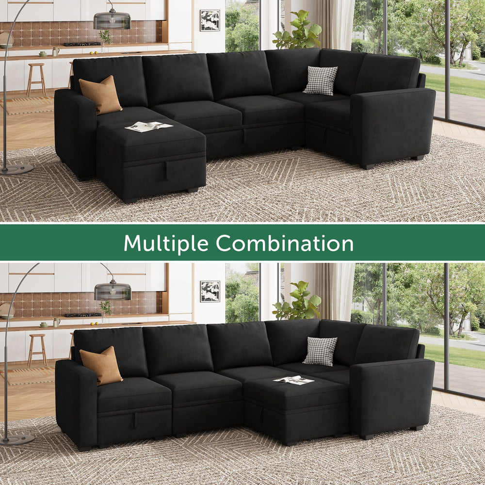 U-Shaped Modular Sectional Sofa with Storage Ottoman